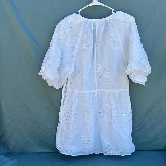 EUC Frame Womens White Self-Tie V-Neck Puff Sleeve Mini-Dress Sz M *defect* - Picture 3 of 7